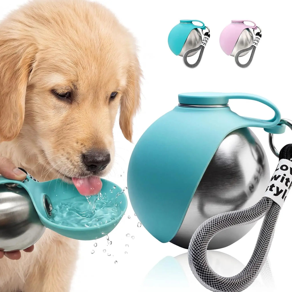 2-in-1 Portable Dog Water Bottle for Small Dogs - Leak-Proof & Compact Dog Travel Water Bottle -Stainless Steel Bottle & Silicon